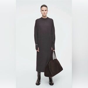 COS Brown Wool Long Sleeve Dress